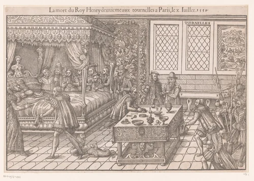 Hendrik II op zijn sterfbed by Unknown, print, 1569-1575