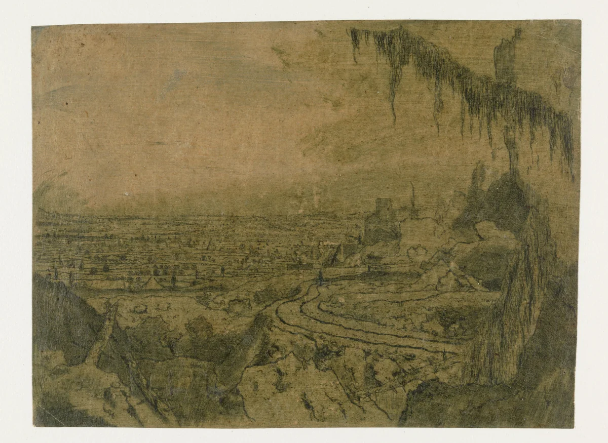 Distant View with a Road and Mossy Branches by Hercules Segers, print, 1622-1625