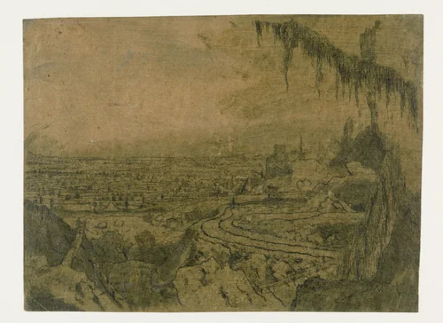 Distant View with a Road and Mossy Branches by Hercules Segers, print, 1622-1625