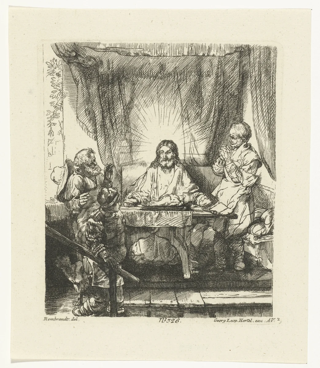 Christ at Emmaus: the larger plate by anonymous, print, 1750-1778