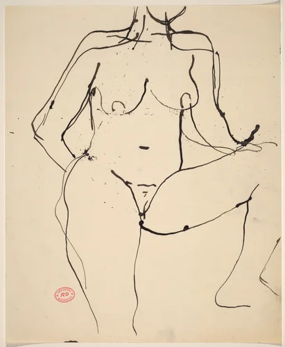 Untitled [standing nude with her left leg elevated] by Richard Diebenkorn, drawing, 1955-1967
