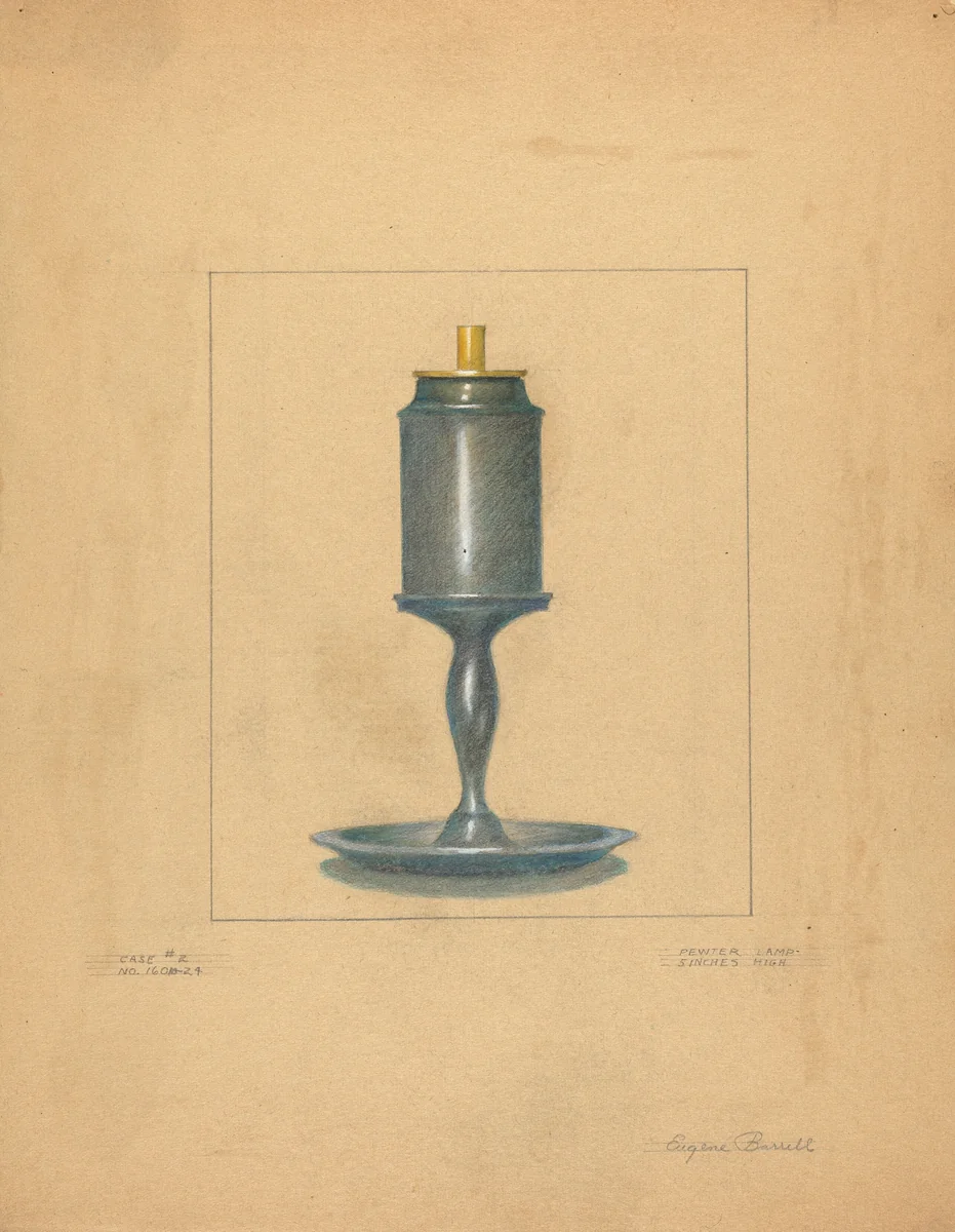 Pewter Lamp by Eugene Barrell, index of american design, 1935-1942