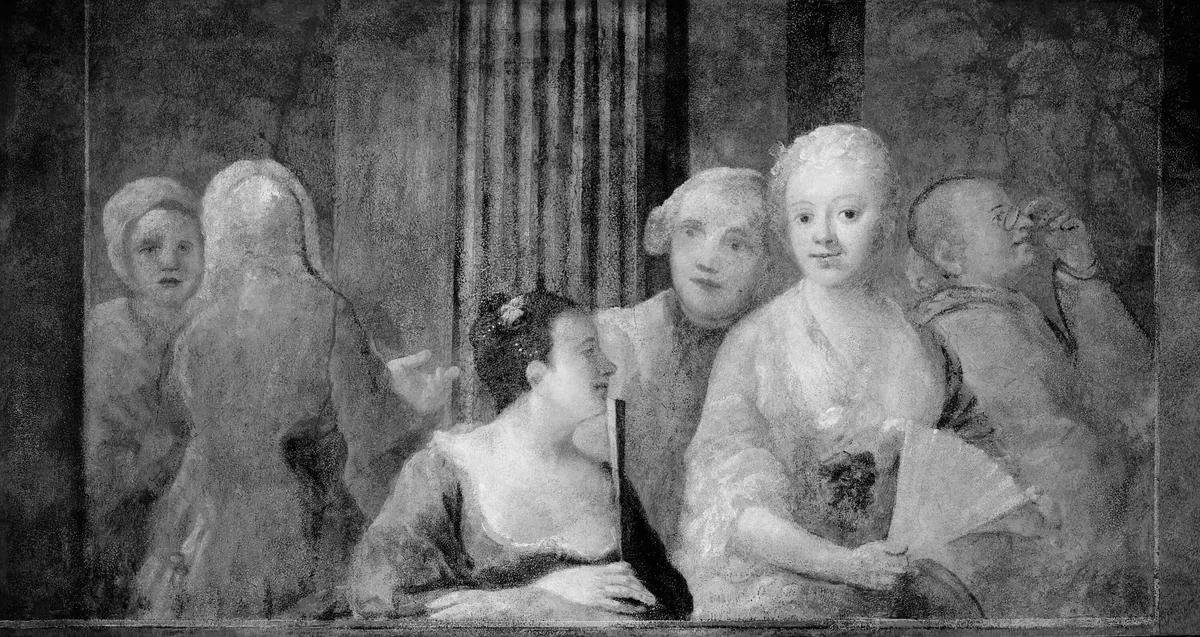Fashionable Figures, with Two Women Holding Fans by Artist Unknown, painting, 1733-1735