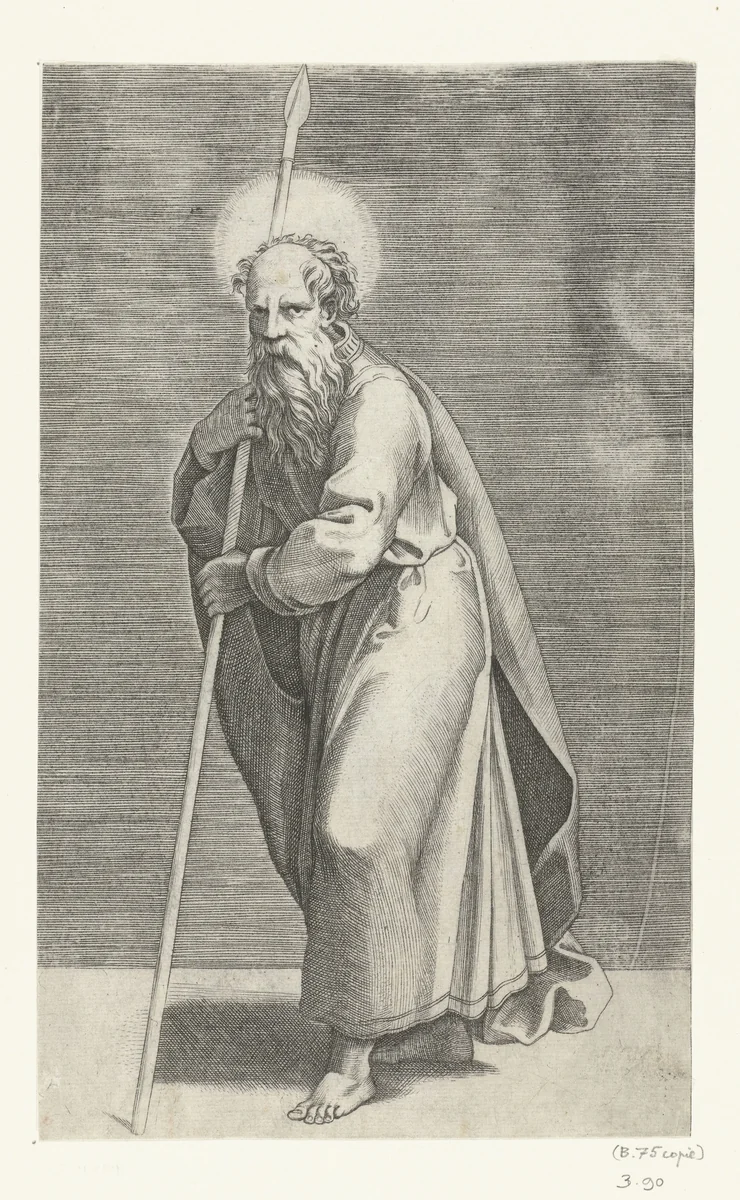 Apostel Mattias met speer by Marco Dente, print, 1517-1527