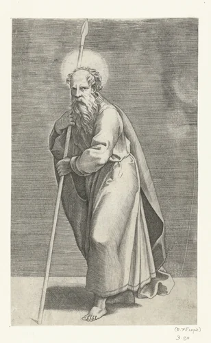 Apostel Mattias met speer by Marco Dente, print, 1517-1527