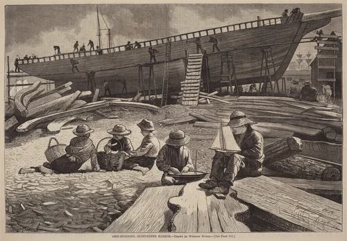 Ship-Building, Gloucester Harbor by Winslow Homer, print, 1873