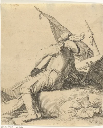 Rustende soldaat by Frederick Bloemaert, print, 1650-1700