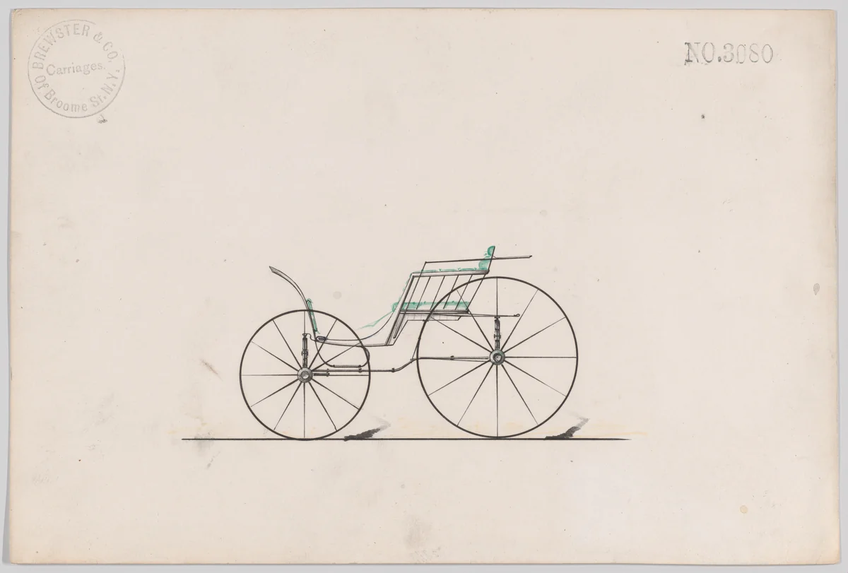 Design for Pony Phaeton, no. 3080 by Brewster & Co., drawing, 1874
