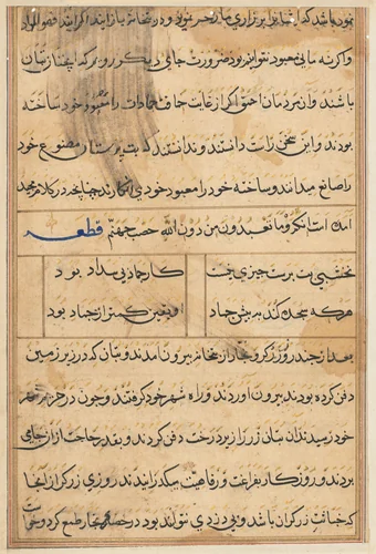 Page from Tales of a Parrot (Tuti-nama): text page by Unknown, painting, 1555-1565