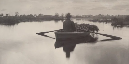 Rowing home the Schoof-Stuff from Life and Landscape on the Norfolk Broads (1886) by Peter Henry Emerson, photograph, 1885