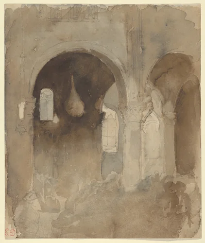 Interior of the Church of Valmont Abbey by Eugène Delacroix, drawing, 1829-1831