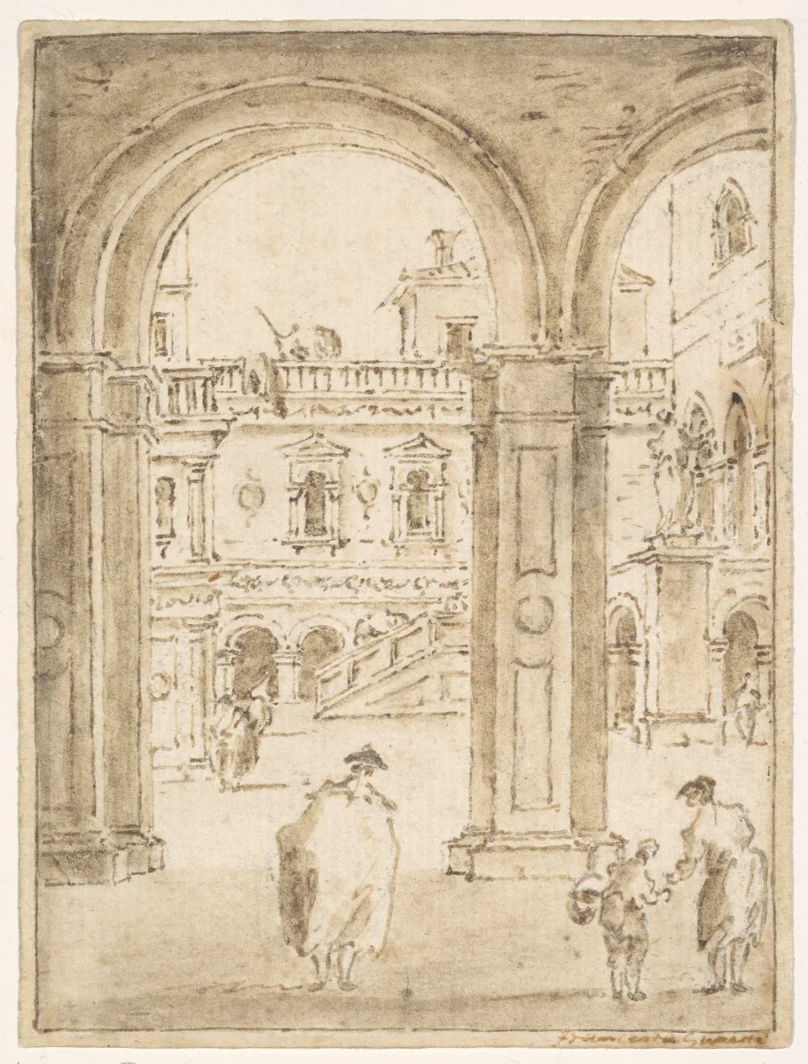The Courtyard of the Doges' Palace by Giacomo Guardi, drawing, 1781-1838