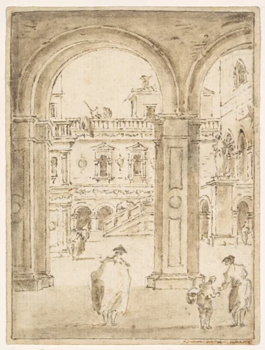 The Courtyard of the Doges' Palace by Giacomo Guardi, drawing, 1781-1838