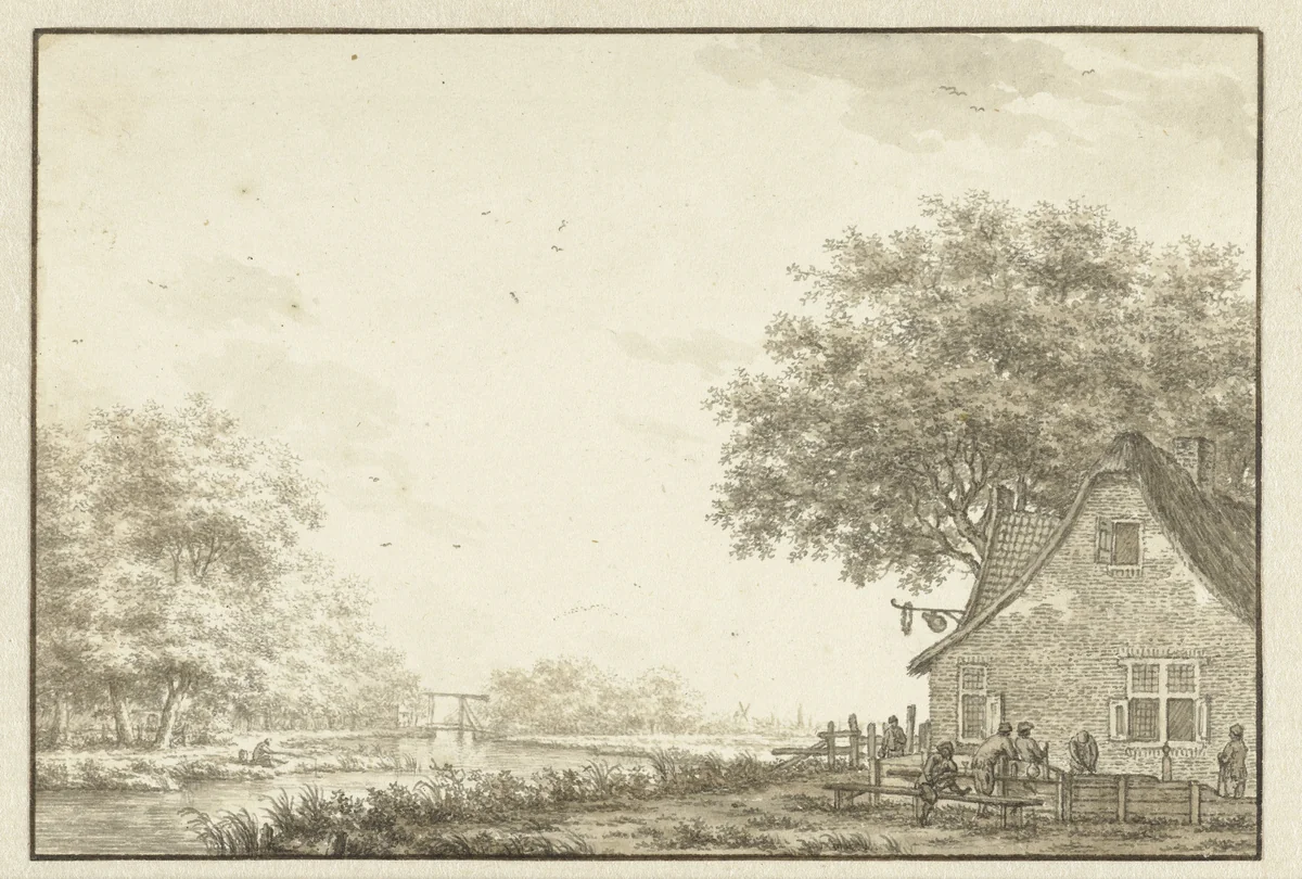 Kolfspelers bij een herberg aan een water by Jacob Cats, drawing, 1770