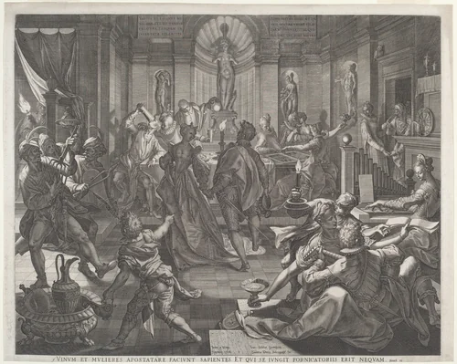 A Pleasure House by Jan Sadeler I; Joos van Winghe, print, 1588