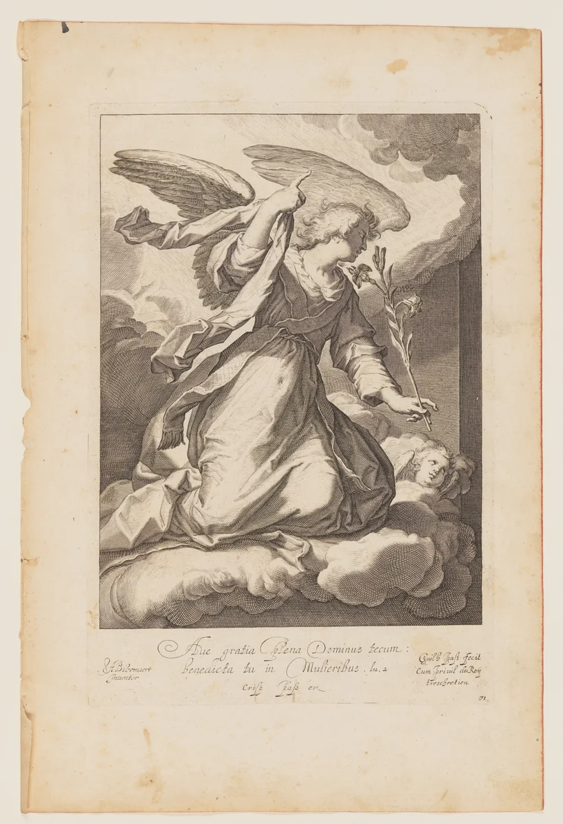 The Angel of the Annunciation by Willem de Passe, print, 1615-1618