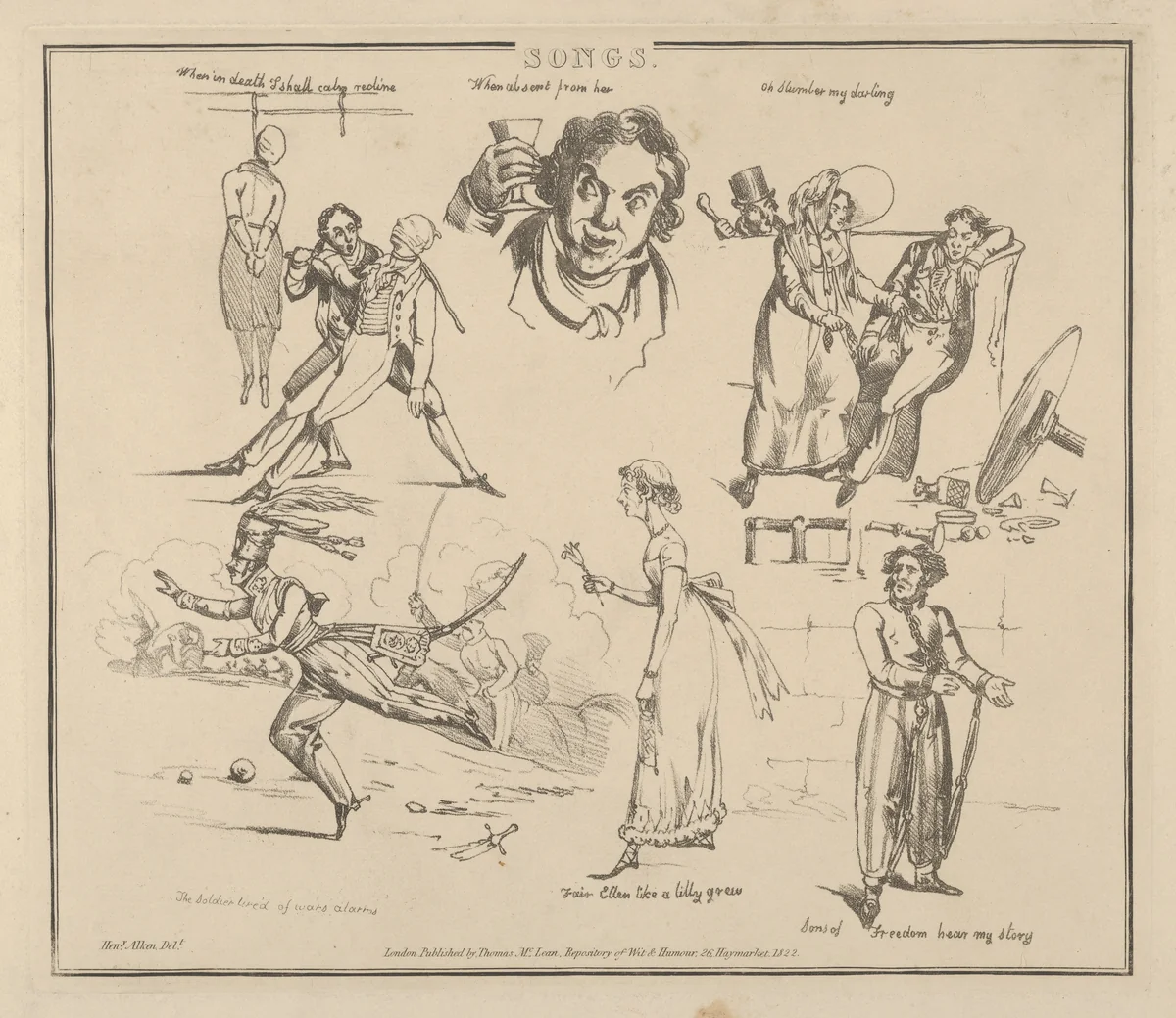 Songs: "When in death I shall calm recline..." by Henry Thomas Alken, print, 1822