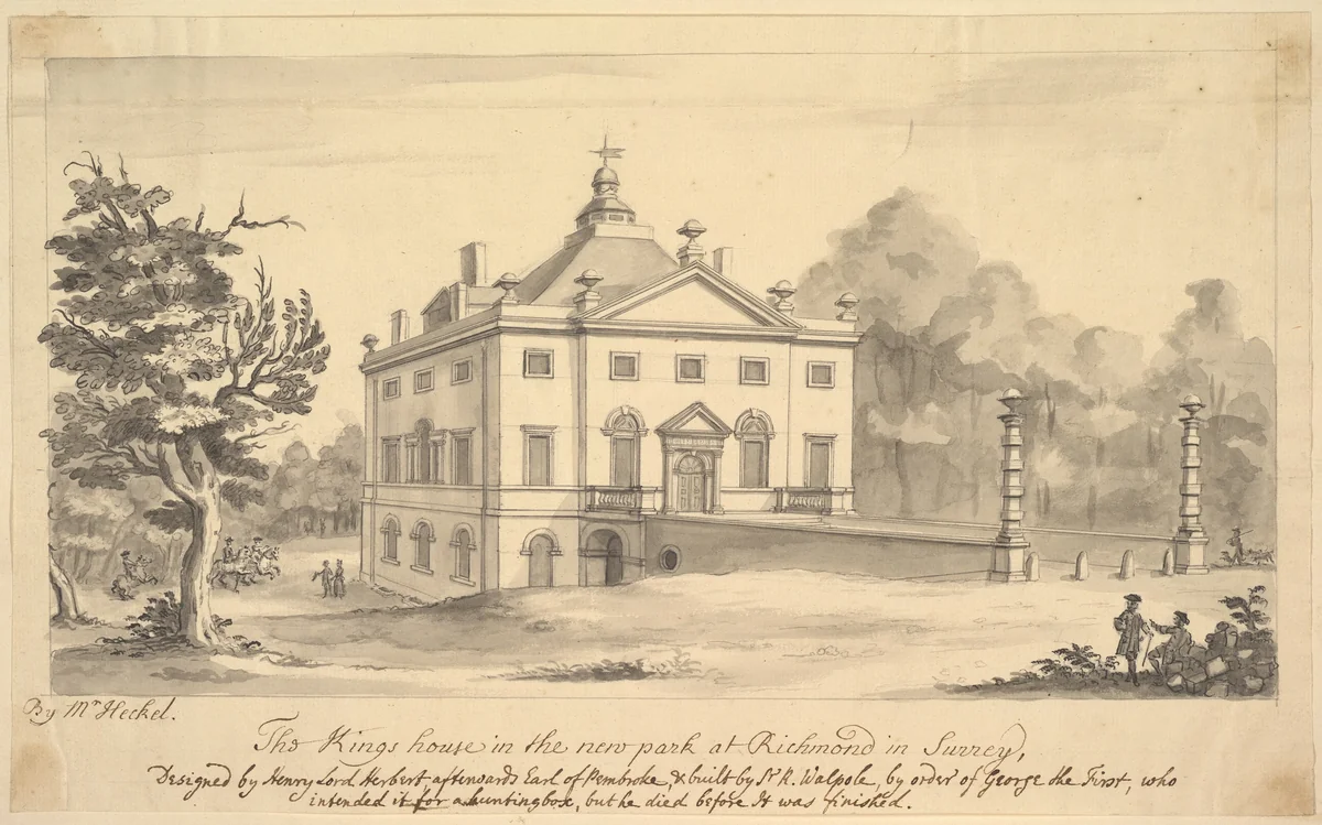 Perspective View of the Entrance Front of the Kings House, Richmond, Surrey by Augustus Heckel, drawing, 1727-1740