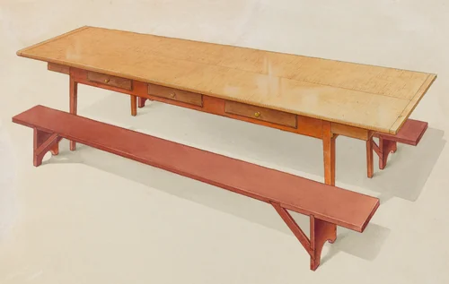Shaker Refectory Table with Benches by Alfred H. Smith, index of american design, 1936