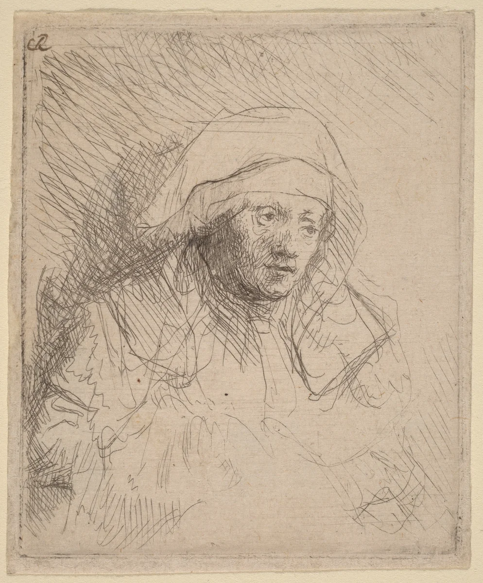 Sick Woman with a Large White Headdress (Saskia) by Rembrandt van Rijn, print, 1641-1642