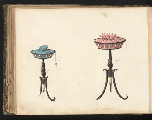 Twee ontwerpen voor een mand voor kinderspeeltjes by anonymous, drawing, 1825-1839