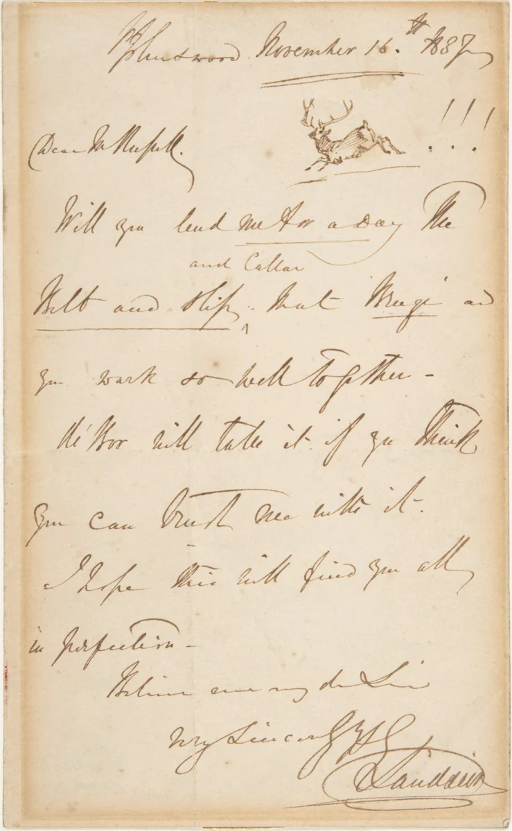 Letter by Edwin Henry Landseer, other, 1837