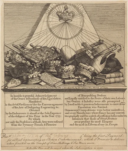 Crowns, Mitres, Maces, Etc. by William Hogarth, print, 1754