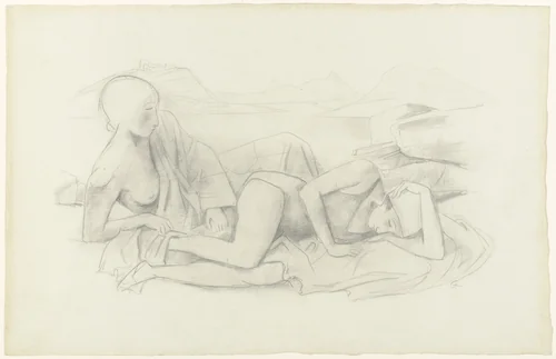 Two Women by the Shore by Karl Hofer, drawing, 1928