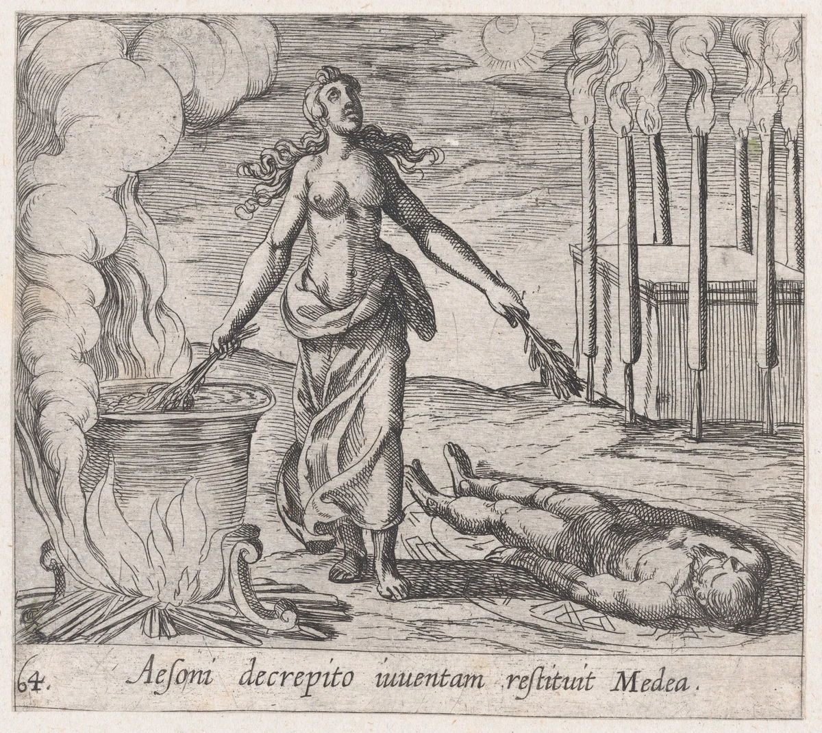 Plate 64: Medea Restoring Aeson's Youth (Aesoni decrepito iuventam restituit Medea), from Ovid's 'Metamorphoses' by Antonio Tempesta, print, 1606