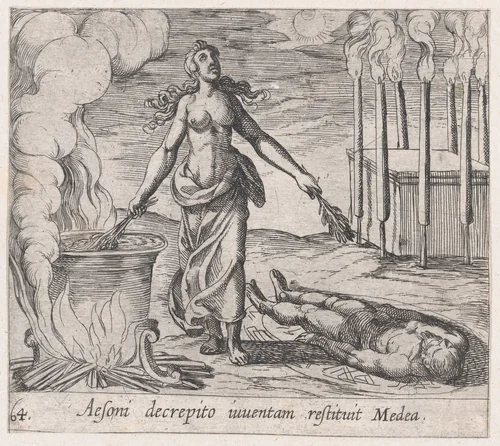 Plate 64: Medea Restoring Aeson's Youth (Aesoni decrepito iuventam restituit Medea), from Ovid's 'Metamorphoses' by Antonio Tempesta, print, 1606