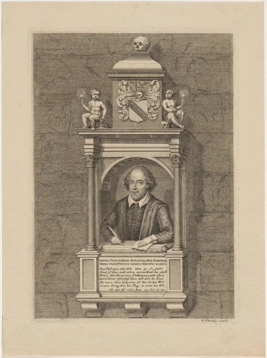 Shakespeare Monument in Church at Stratford-on-Avon by George Vertue, print, 1684-1756