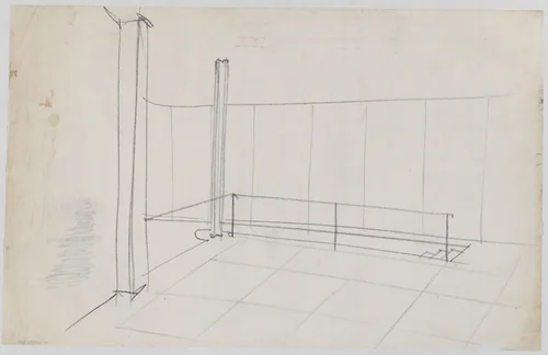 Tugendhat House, Brno, Czech Republic (Interior perspective sketch) by Ludwig Mies van der Rohe, mies van der rohe archive, 1928