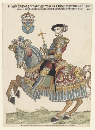 Portret van Karel van Orléans te paard by Hans Liefrinck, print, 1539-1545