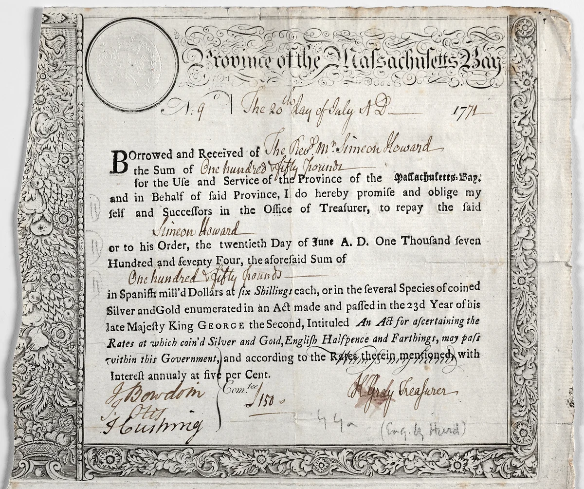 Loan Certificate by Nathaniel Hurd, print