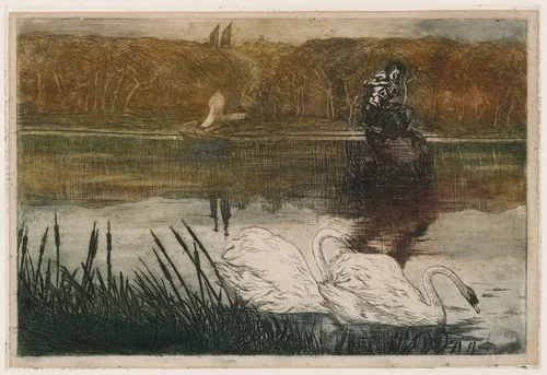 Lake with Swans by Umberto Boccioni, print, 1908
