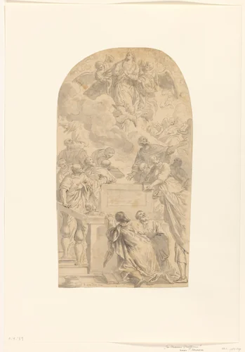 De hemelvaart van Maria by Erasmus Quellinus, drawing, 1630-1635