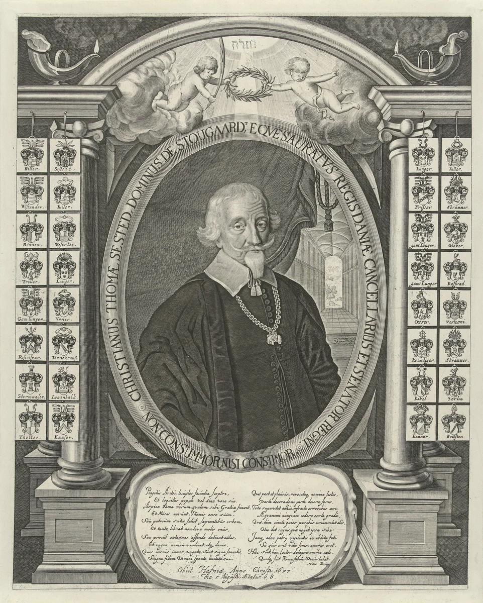 Portret van Christian Thomas Sested by Albert Haelwegh, print, 1657