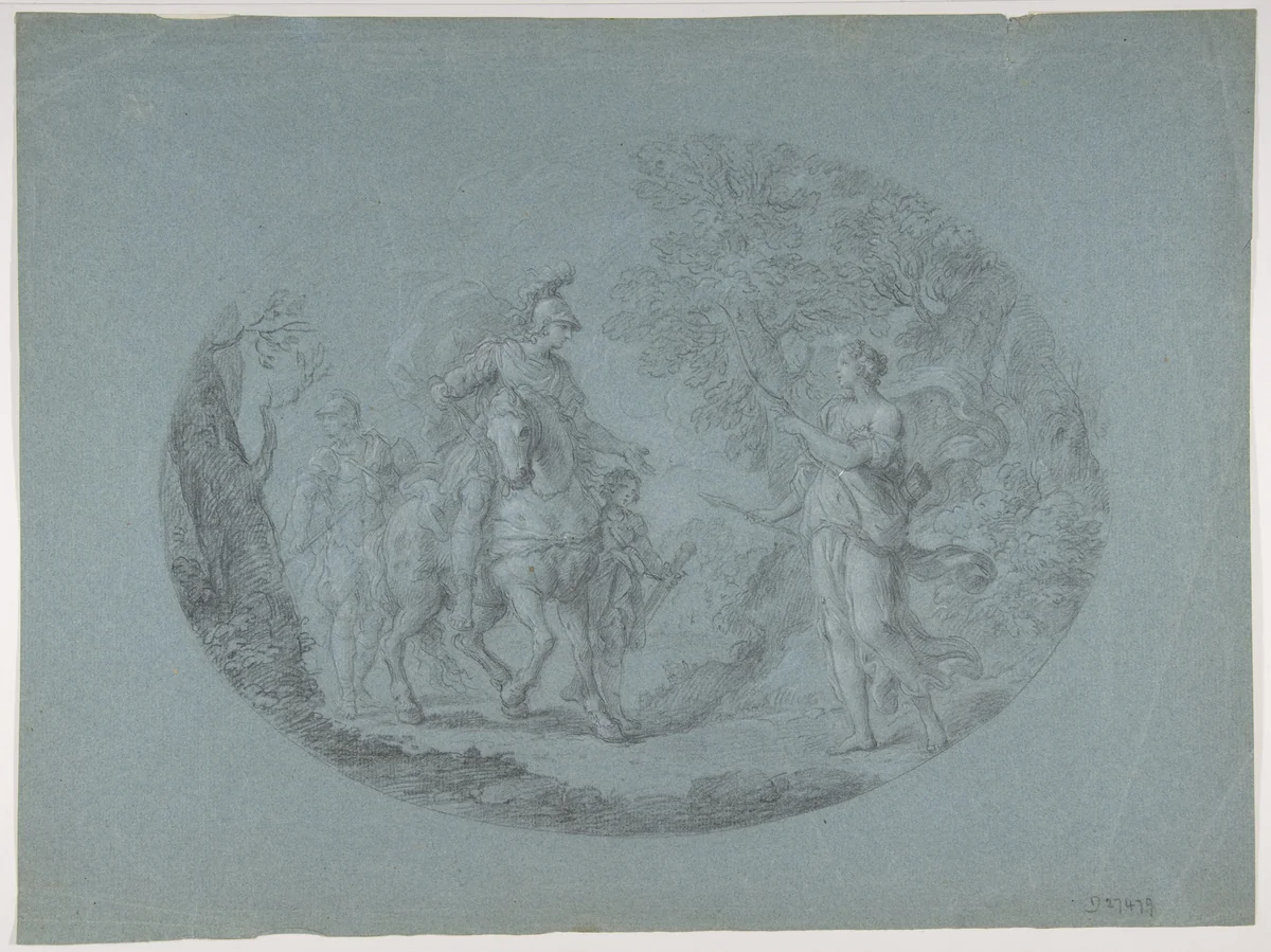 Venus Disguised as a Huntress Appears to Aeneas (Aeneid I: 305 ff.) by Stefano Pozzi, drawing, 1699-1768