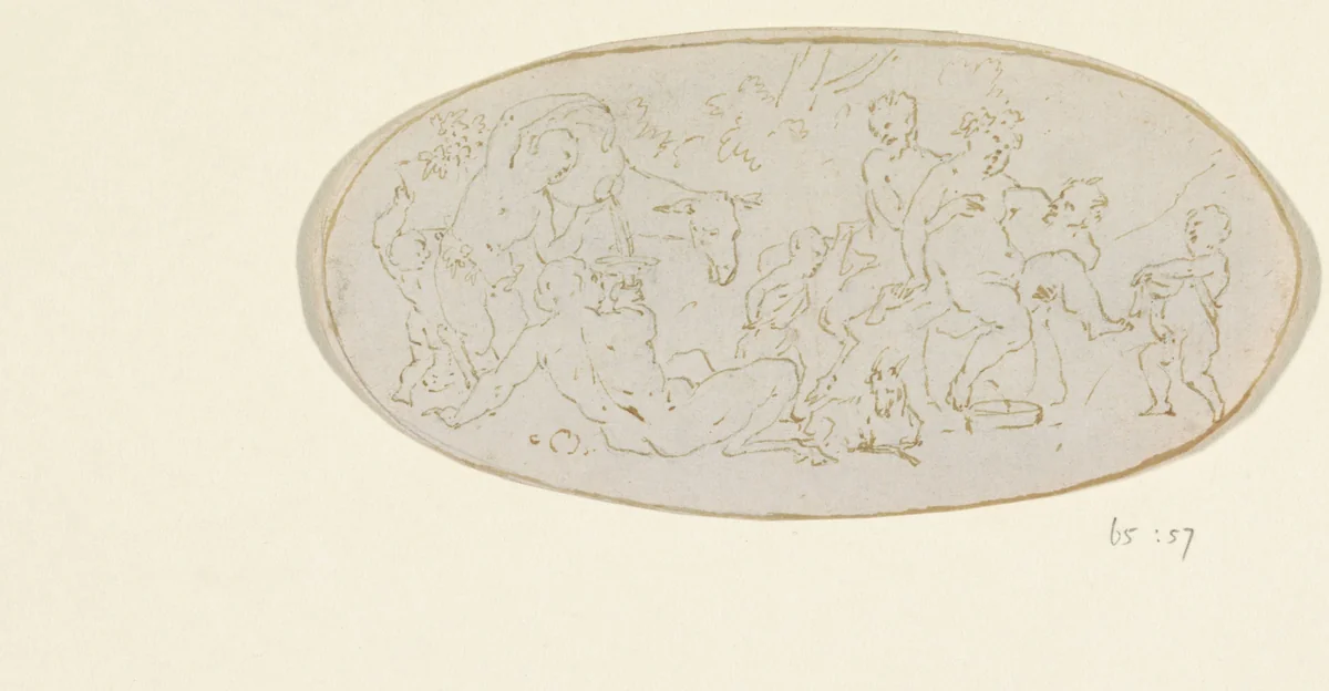Bacchanaal met dronken Bacchus by anonymous, drawing, 1600-1800