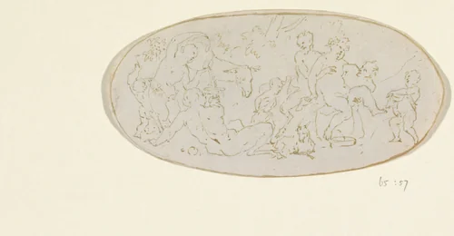 Bacchanaal met dronken Bacchus by anonymous, drawing, 1600-1800