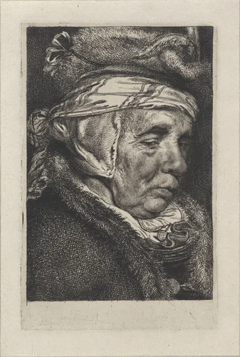 Hoofd van een oude vrouw by Cornelis Visscher, print, 1638-1658