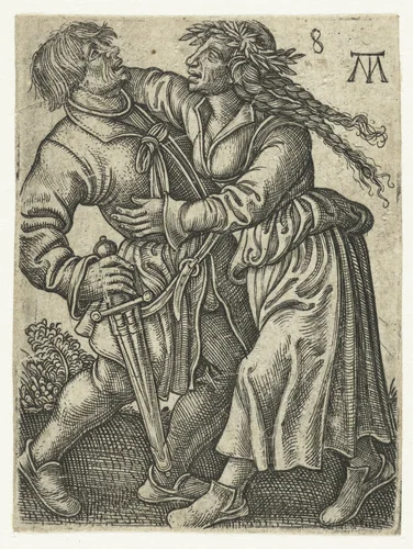 Dansend boerenpaar by Unknown, print, 1542