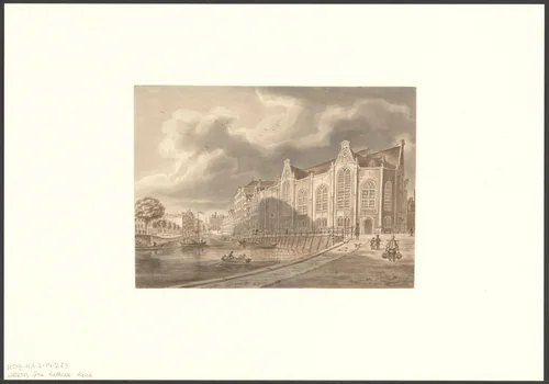 Gezicht op het Spui gezien naar de Oude Lutherse Kerk by Augustus Wijnantz, drawing, 1805-1848