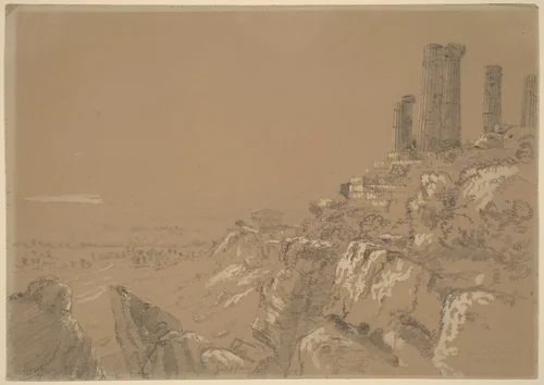 Temples of Juno, Lucina, and Concordia - Agrigentum, Sicily by Thomas Cole, drawing, 1842