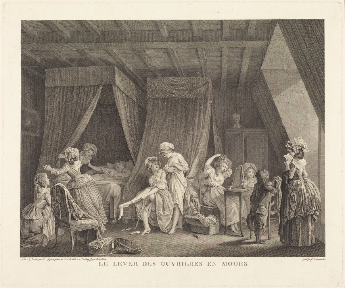 Le lever des ouvrieres en modes by Francois-Nicolas-Barthelemy Dequevauviller
Nicolas Lavreince, print, 1784