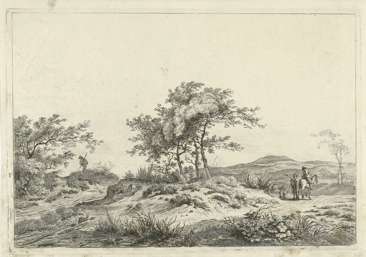 Landschap met ruiter en voetganger by Hermanus Fock, print, 1781-1822