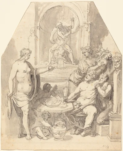 Without Ceres and Bacchus, Venus Freezes by Johann Matthias Kager, drawing, 1590-1603