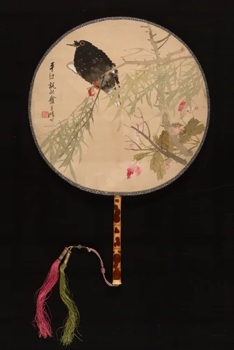 Mynah on a Branch 花鸟竹柄团扇 by Pan Hong, other, 1801-1900
