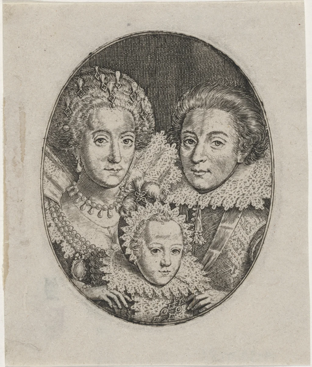 Frederick V, Elizabeth, and Prince Frederick Henry by Simon van de Passe, print, 1595-1647