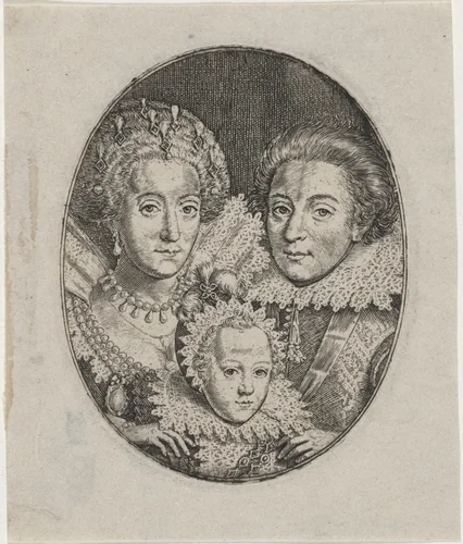 Frederick V, Elizabeth, and Prince Frederick Henry by Simon van de Passe, print, 1595-1647